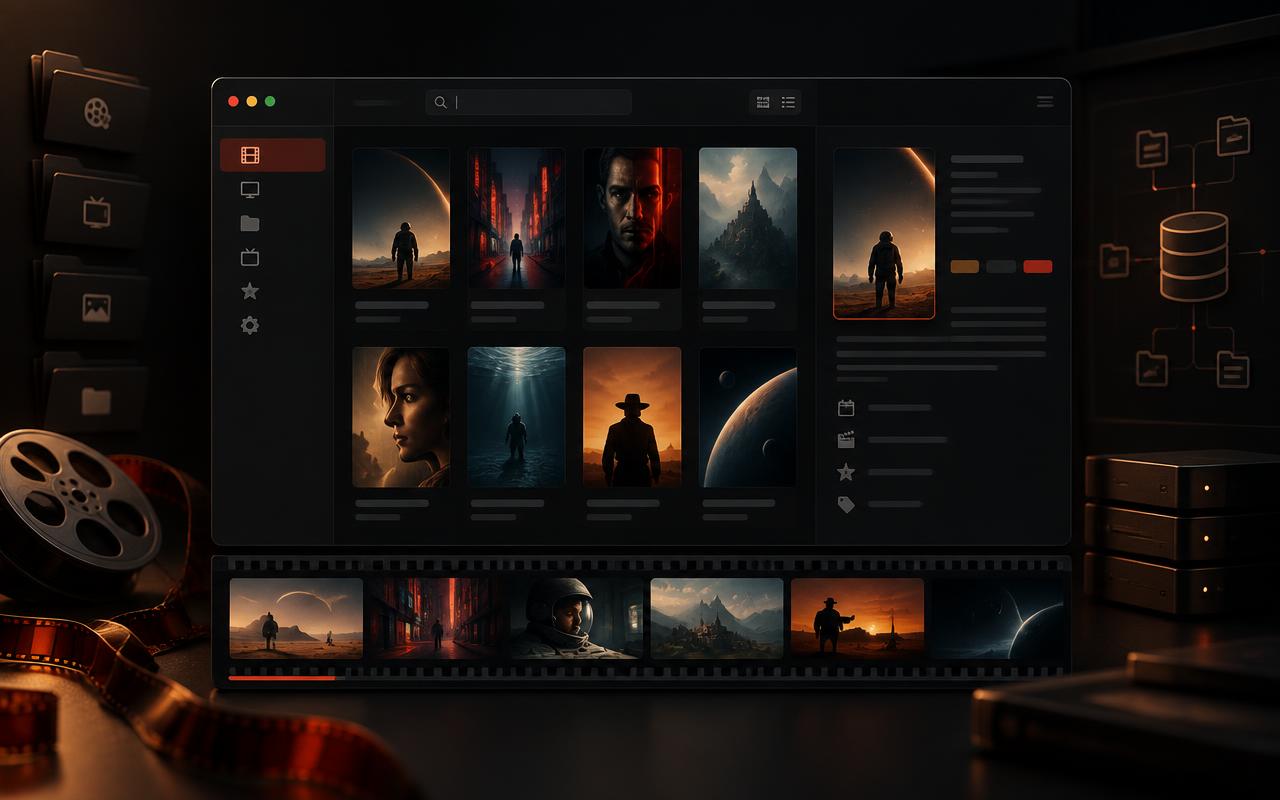 Concept artwork representing a terminal-managed movie library